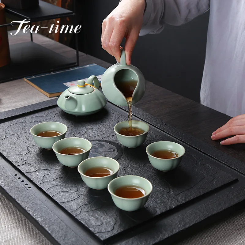 Chinese Kung Fu Travel Tea Set Ceramic Ru Kiln Teapot Teacup Gaiwan Porcelain Teaset Kettles Teaware Sets Drinkware Tea Ceremony