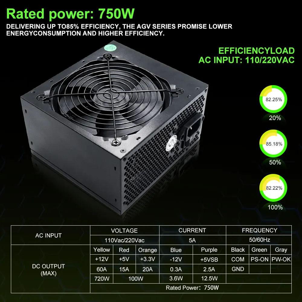 T.F.SKYWINDINTL 컴퓨터 전원 공급 장치, 골드 전원 공급 장치, PC 게이머 750 와트 80 PSU, 750 W
