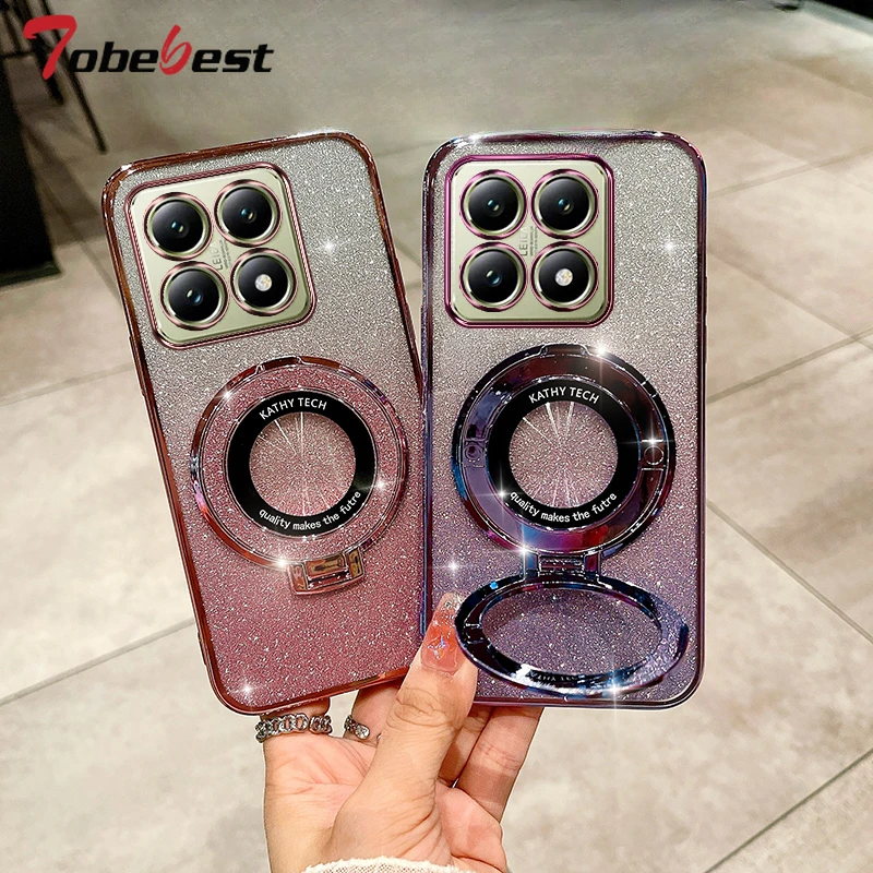 Glitter Plating Magnetic Holder Phone Case - Stylish Silicone Cover