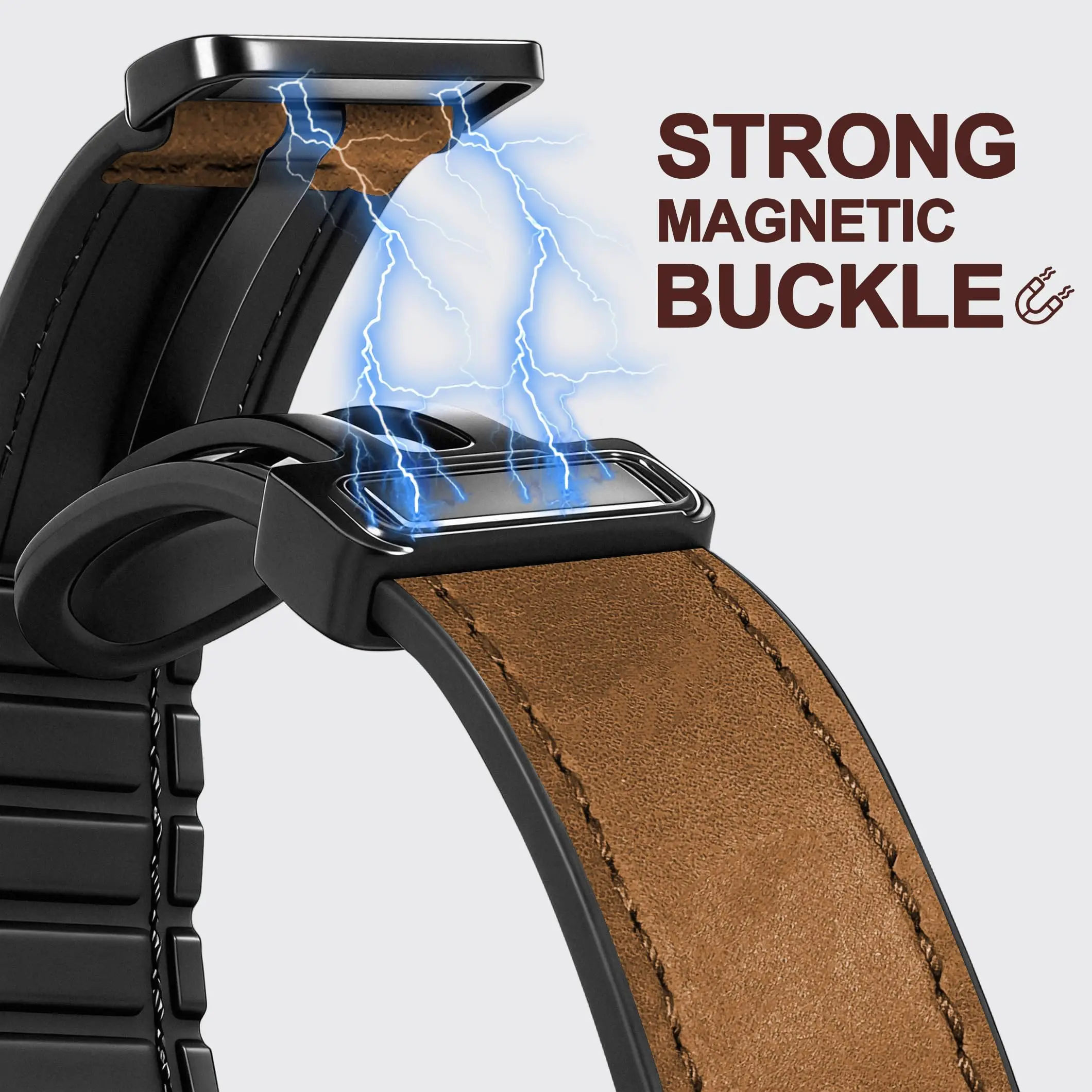 Magnetic Leather-Silicone Hybrid Watch Band