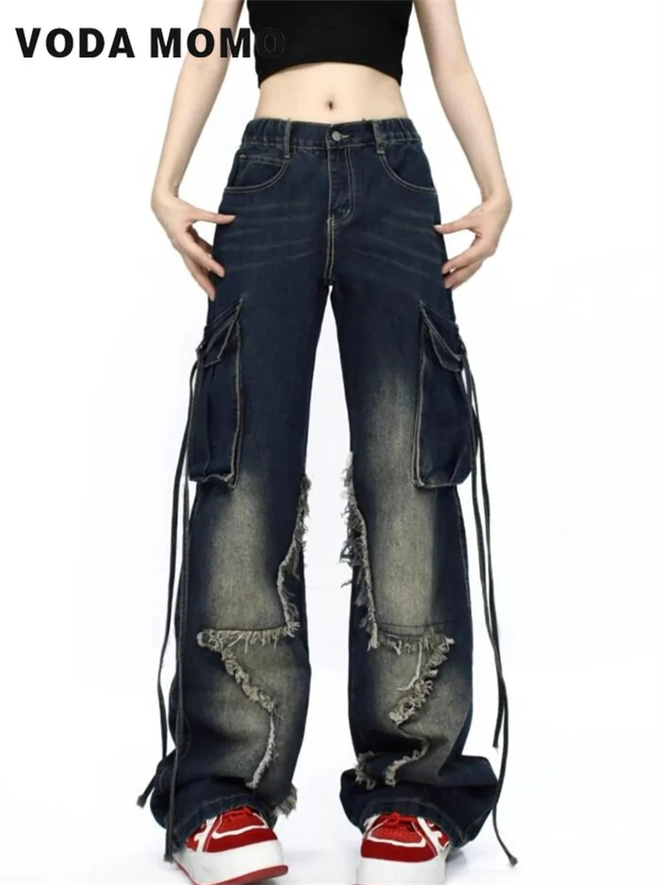 

New Vintage Y2K Straight Baggy Denim Pants High Waist Women Jeans American Chic Fashion Streetwear Wide Leg Jean Female Trouser