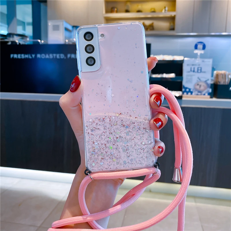 Glitter Crossbody Lanyard Strap Necklace Phone Case