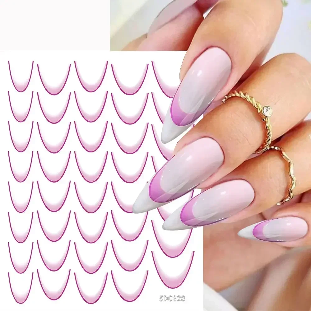 6/18pcs French Manicure Sticker 3D Gradient Color Nails Decals Self-Adhesive Lines Nail Art DIY Moon Shape Stencil Stickers 2