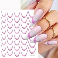 6/18pcs French Manicure Sticker 3D Gradient Color Nails Decals Self-Adhesive Lines Nail Art DIY Moon Shape Stencil Stickers 2