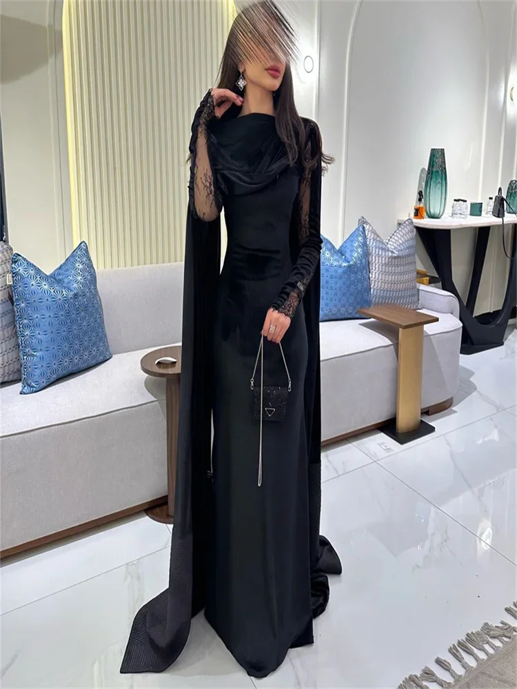 

Black Evening Dresses Woman Luxury Lace Full Sleeve Party Dresses 2024 Mermaid Formal Occasion Dresses High Neck Prom Gow