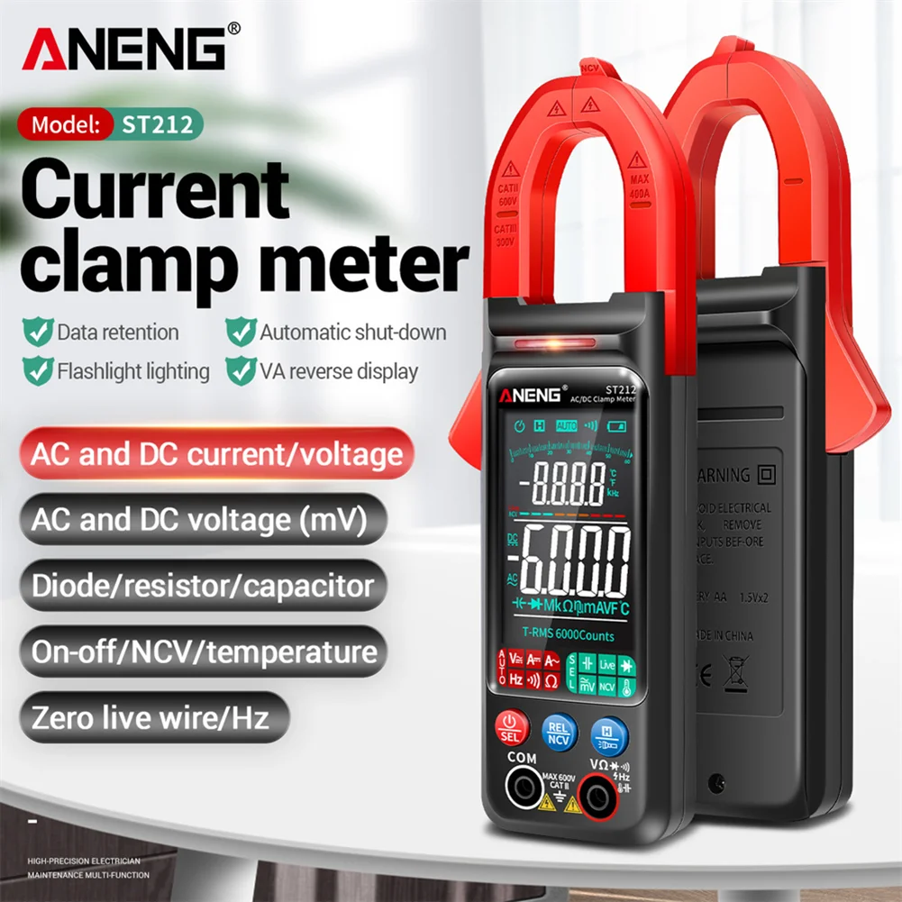 

ANENG ST212 6000 Counts Digital Clamp Meter AC Current Multimeter DC/AC Voltage Ammeter Amp Hz Capacitance NCV Multimeter