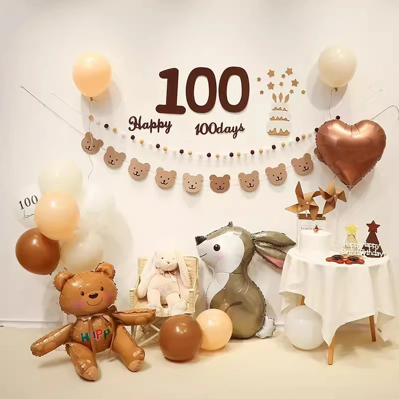 

Винтажный кофе карамельный Медведь Кролик фольгированный воздушный шар кролик 30 100 дней полный месяц для мальчиков и девочек на 1-й день рождения