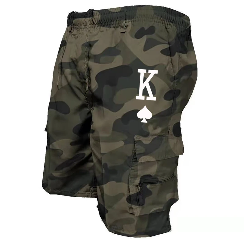 

Summer King Print Short Shorts Loose Beach Cargo Shorts and Hiking Shorts Overalls Men's Bottoms Drawstring Trousers