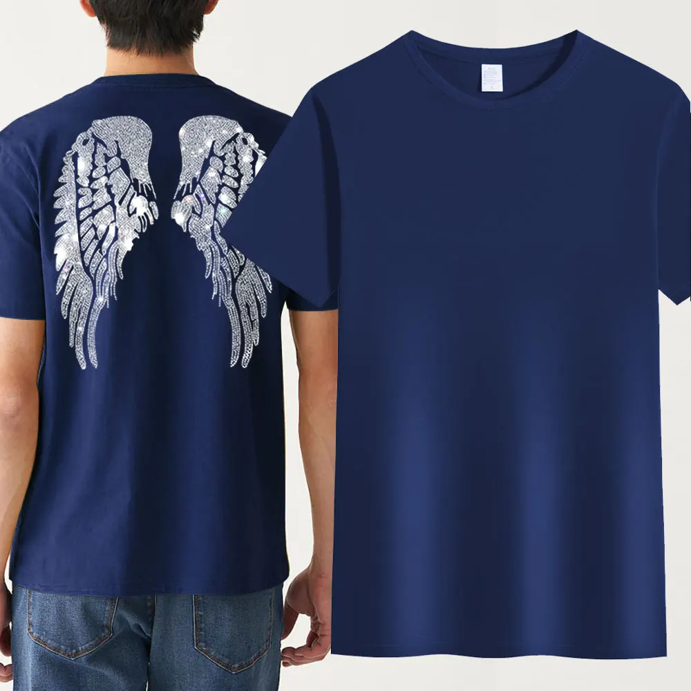 Rhinestone Wings Men's T-shirt Short Sleeve 2025 Summer Heavy