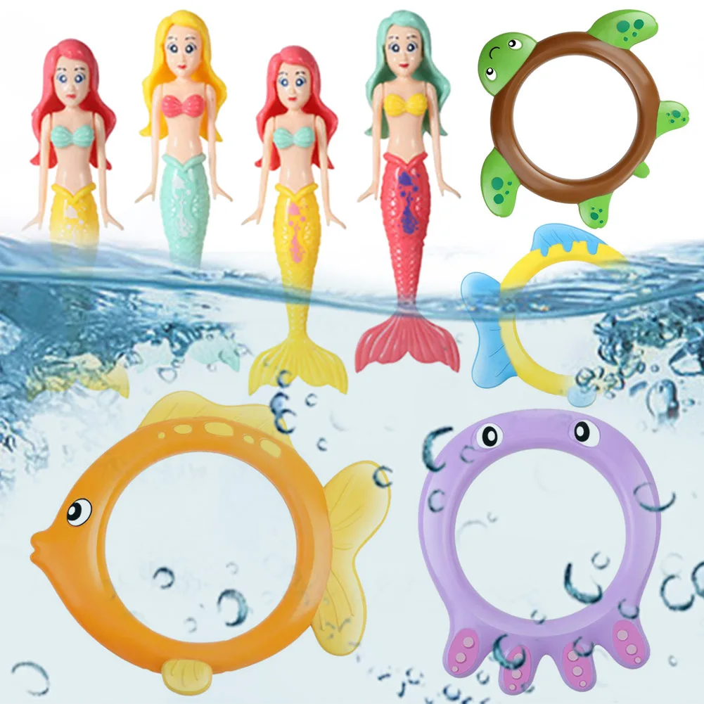 8Pcs Diving Ring Toy 4 Rings and 4 Mermaids Pool Sinking Toy Set Underwater Diving Toys Cute for Training