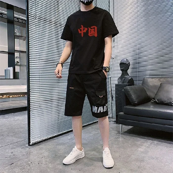 thumbnail image 1 of Conjunto de dos piezas para hombre, para correr, con letras, para trotar, color blanco, camisetas Kpop, pantalones cortos, trajes para hombre, ropa de verano, moda 2024, 1 of 5