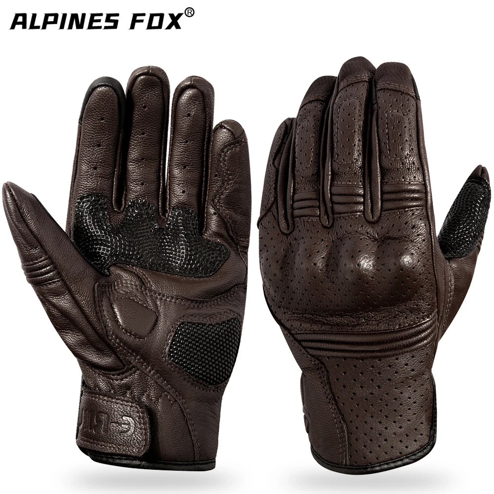 Vintage Gray Waterproof Leather Motorcycle Gloves - Full Finger Protection