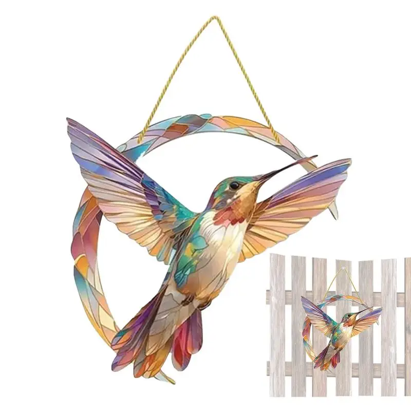 Acrylic Stained Glass Handicraft Garden Window Balcony Hummingbird Hanging Yard Home Wall Bird Ornament Door Decoration 4