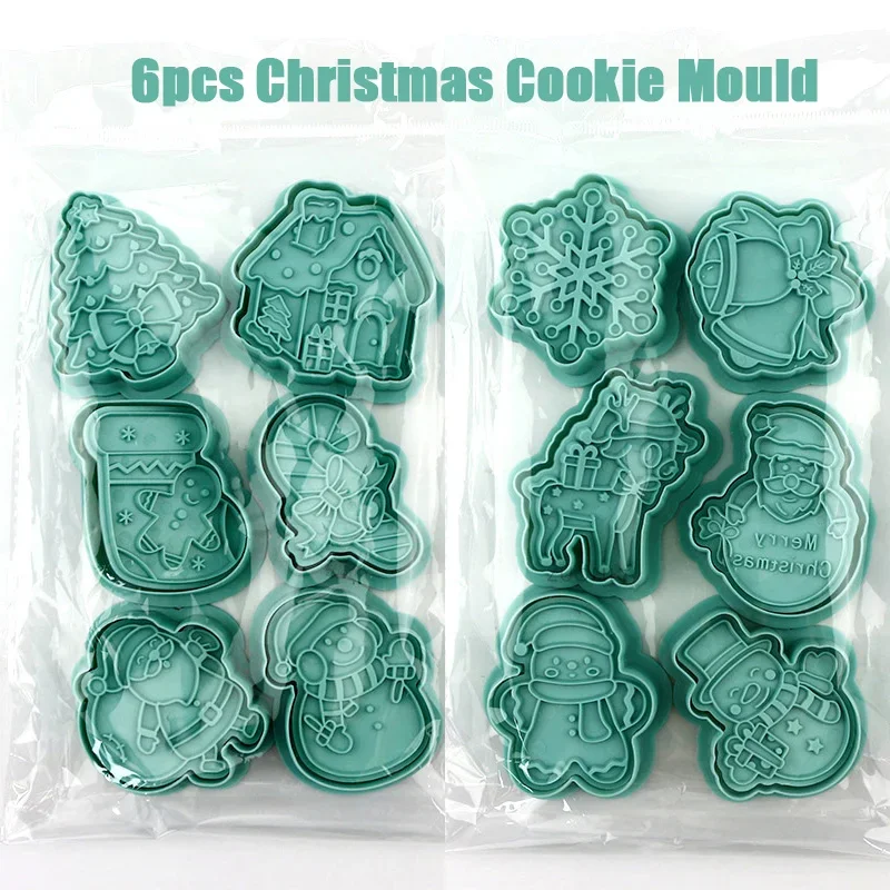6Pcs Christmas Cookie Cutters Set Santa Snowflake Bell Fondant Embossed Stamp DIY Baking Mold Christmas Party Supplies cookie cutter baking mold cookie mould baking decorating tools cookie maker press kit