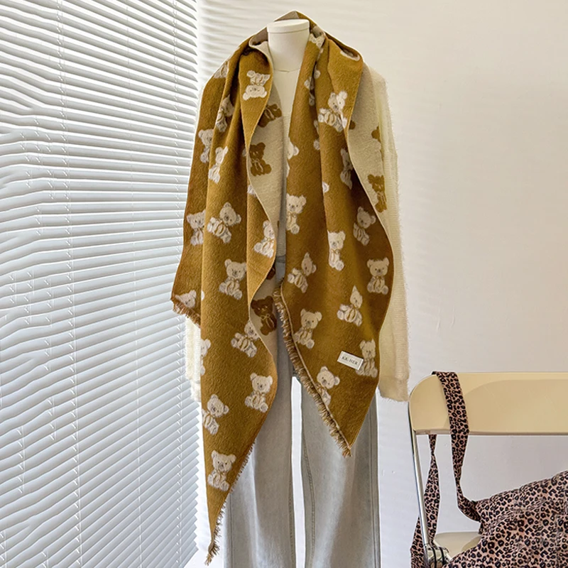 2025 Women's Luxury Cashmere Winter Shawl - Cute Allover Print with Tassels Pashmina Bandana Wrap