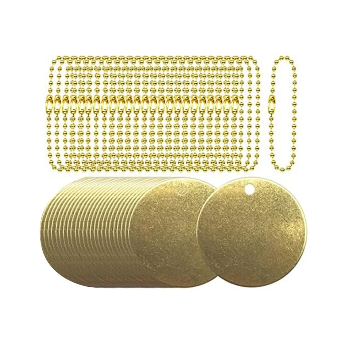 

25Pcs 1.5inch Brass Valve Tags Stamping Blank with Hole and 25Pcs 2.4mm Metal Ball Chains for Pipe Valves, Equipment