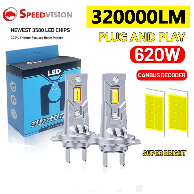 2 Pz 320W Ad Alta Potenza H7 Led Lampadina Turbo Faro 6000K 320000Lm 12V Csp Potente Migliore H7 Ventilato H7 Led Mini Diodo Fendinebbia