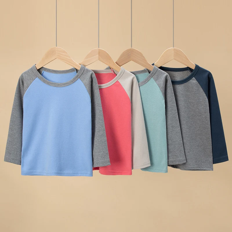 1/4 Pack 2025 New Spring and Autumn Children's Color Matching Long-sleeved T-shirt for boys and girls casual Joker T-shirt 2