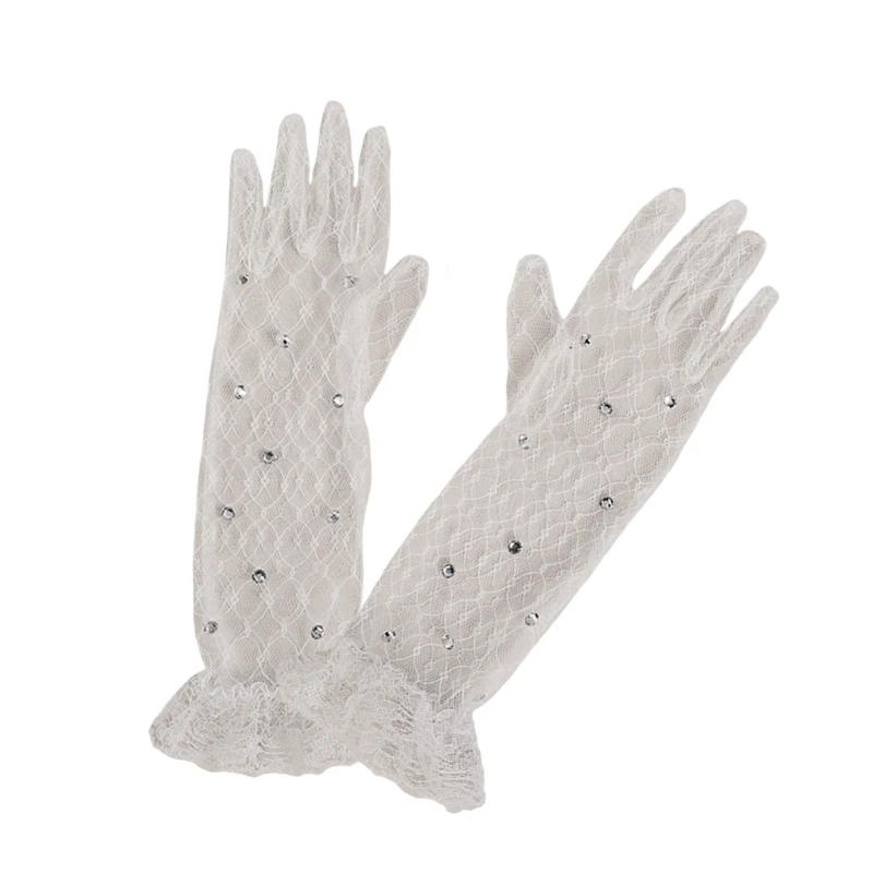 Girls White Lace Gloves with/without Rhinestones Decor for Weddings Birthdays and Special Occasion Ages 3 to 12 Years 5