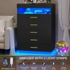 Dresser with LED Lights, Floating Tall Dresser with 5 Large Drawers & Pull Out Tray, 5 Drawer Dresser Wood, Bedroom 3