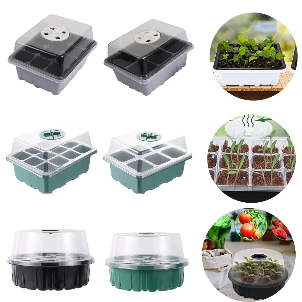 Hydroponic Germination Tray 6/12Grids Seed Starter Tray with Ventilation Hole Mini Greenhouse Cultivation Planting Box Seeds Growing Plant Germination Base