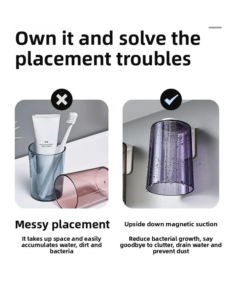 Bicchiere da bagno magnetico rovesciato con porta spazzolini_voghion.com