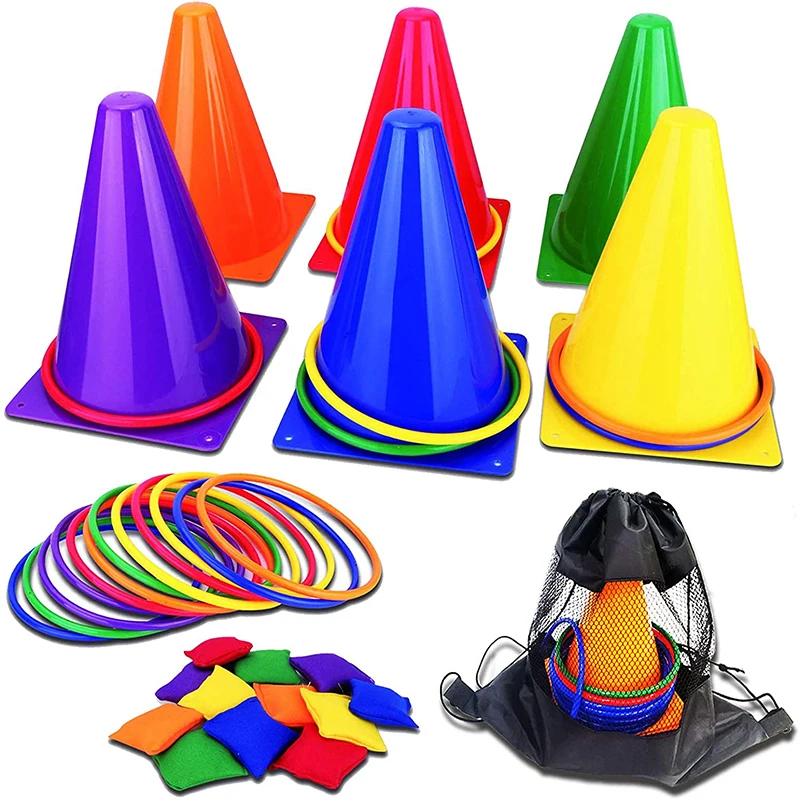 pai-filho-interacao-tossing-ring-esportes-ao-ar-livre-jogando-anel-jogo-cone-engracado-criancas-brinquedos-educativos-party-training