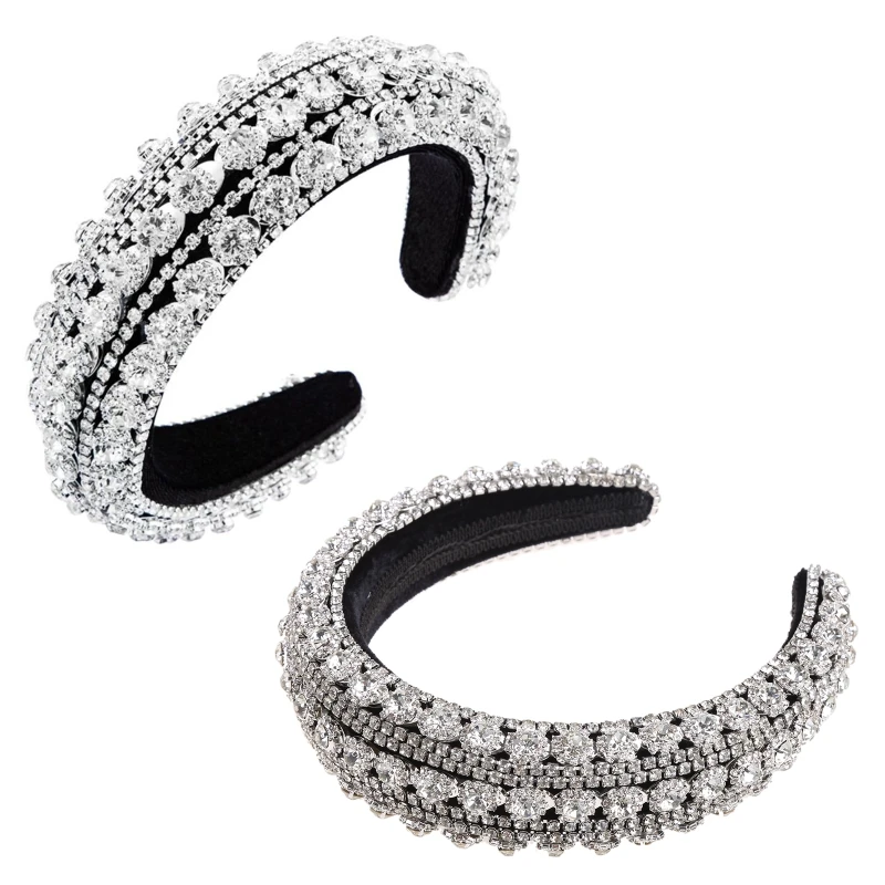 

A2ES Baroque Sponge Padded Wide Headband Colorful Waterdrop Crystal for Rhinestone Hair Hoop Jewelry Metal Chain Prom