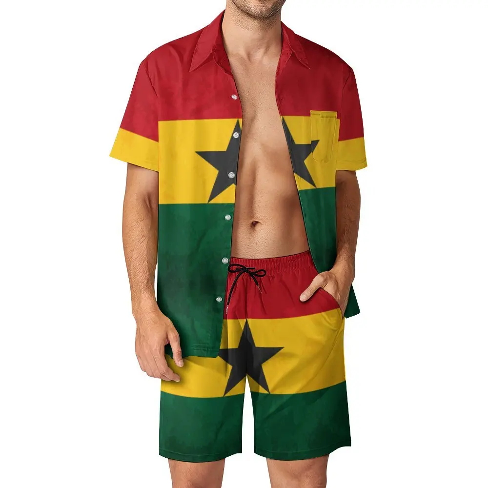 

Мужской пляжный костюм с флагом Ганы, винтажный комплект из 2 предметов, национальный флаг Ганы, американский размер