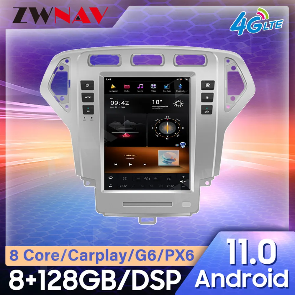 

Для Ford Mondeo MK4 2007-2010 Tesla Style Android 11 CARPLAY 128 ГБ Автомобильный GPS-навигатор Автомобильный Головной блок мультимедийный плеер Авто IPS