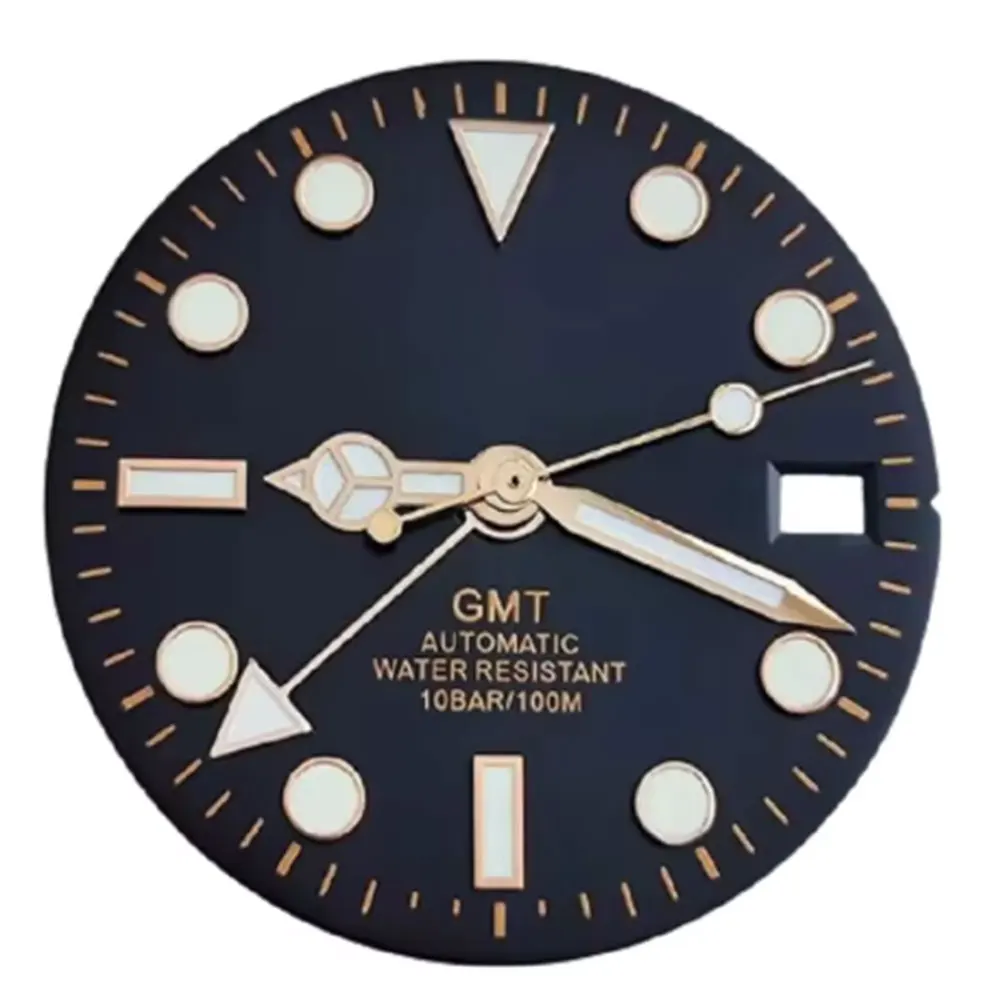 GMT 28.5mm rose gold scale black watch dial suitable for NH34 NH35 NH36 movements luminous hands