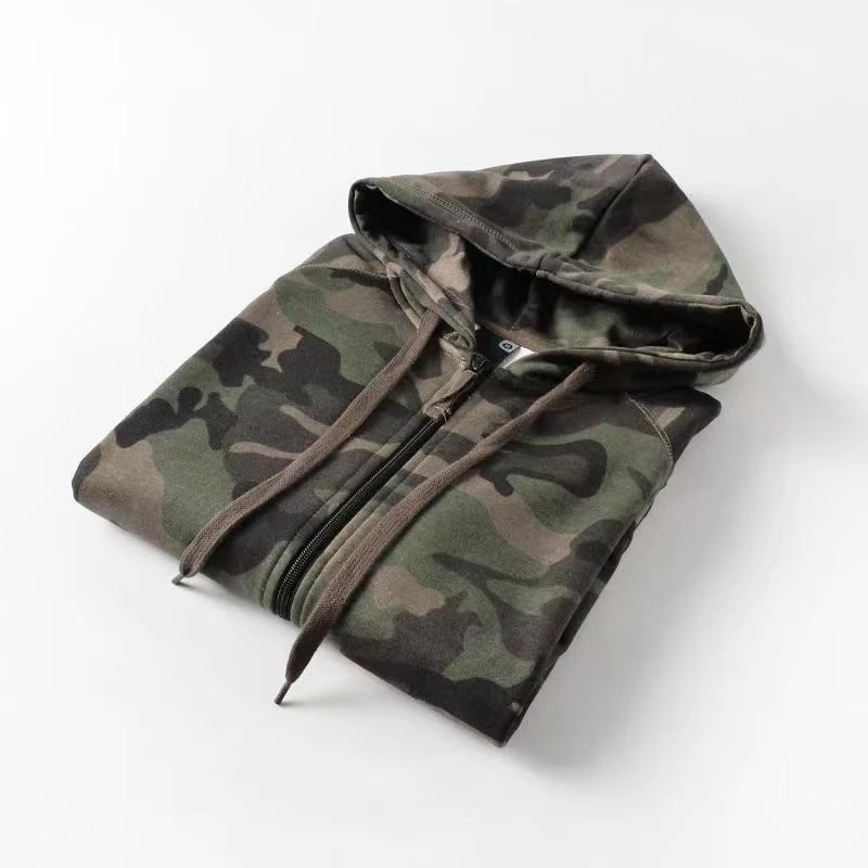 Cotton Terry Military Style Men Camouflage Hoodies 2024 Spring Autumn Camo Pattern Zip Up Hooded Sweatshirts Casual