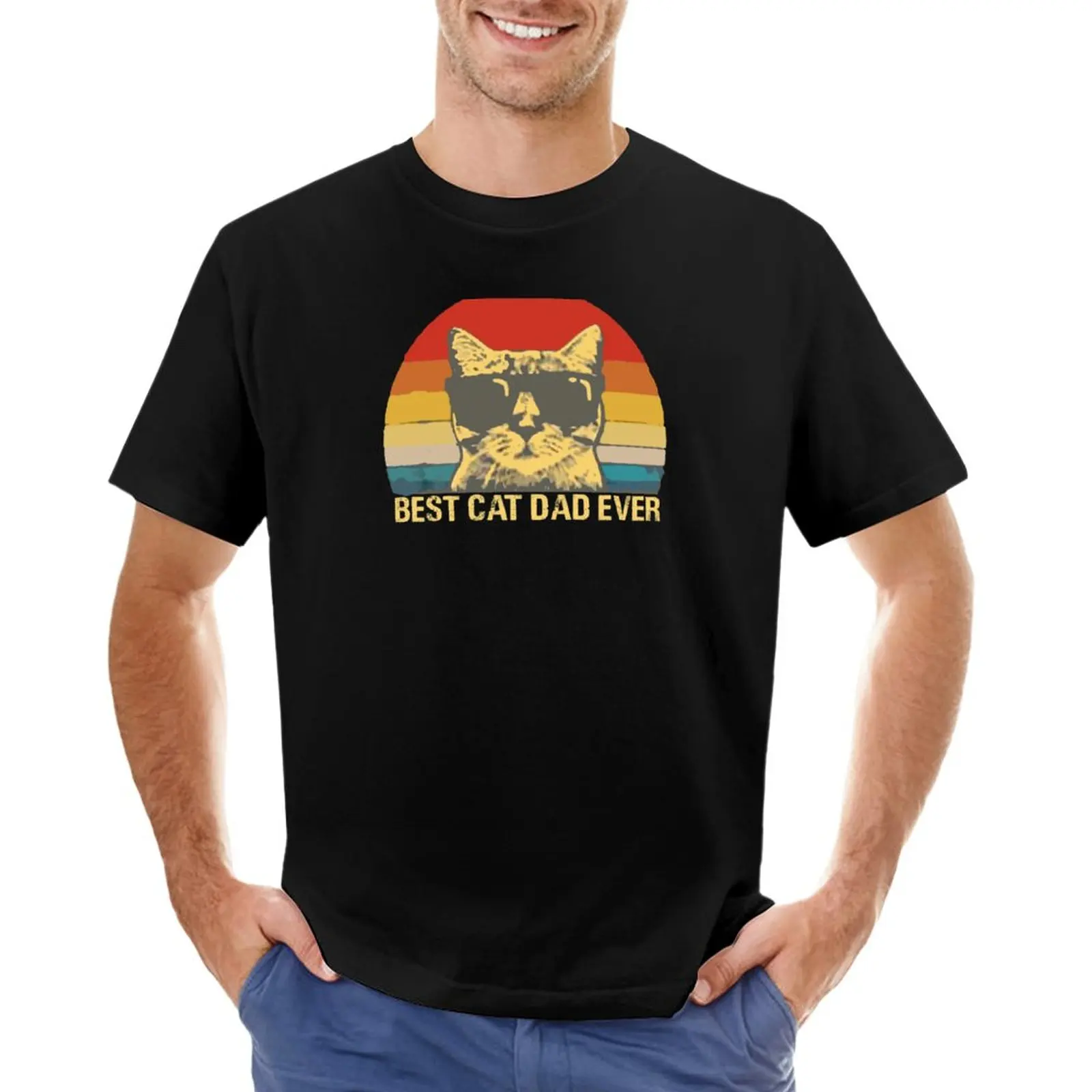 

Vintage Retro Best Cat Dad Ever Sunset Fathers Gift Shirt T-Shirt sublime t shirt hippie clothes Short sleeve tee men