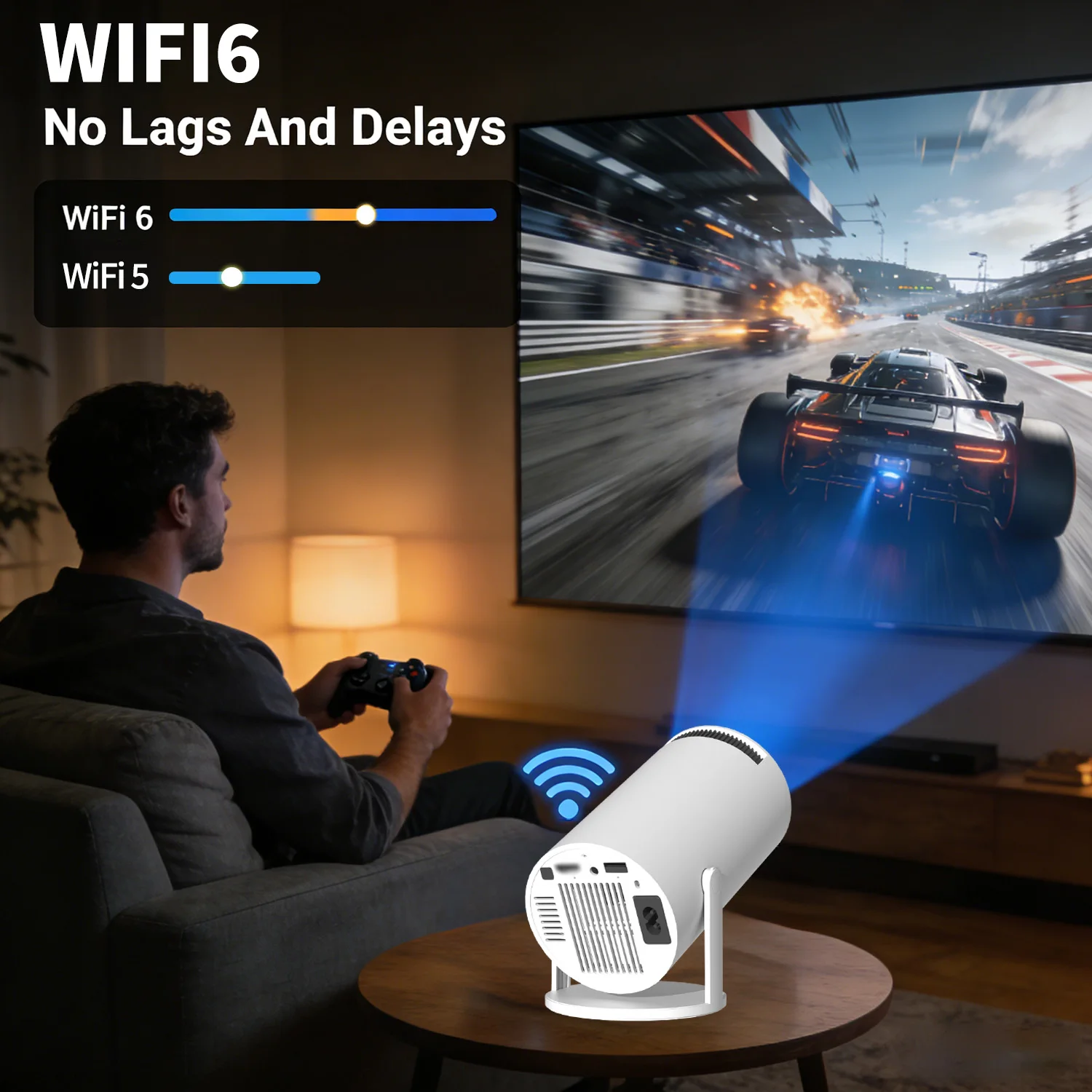 2026년형 미니 프로젝터 네이티브 1080P 4K 지원 안드로이드 11 WiFi6 듀얼 밴드 180 ° 회전식 휴대용 홈 시네마 영화 프로젝터