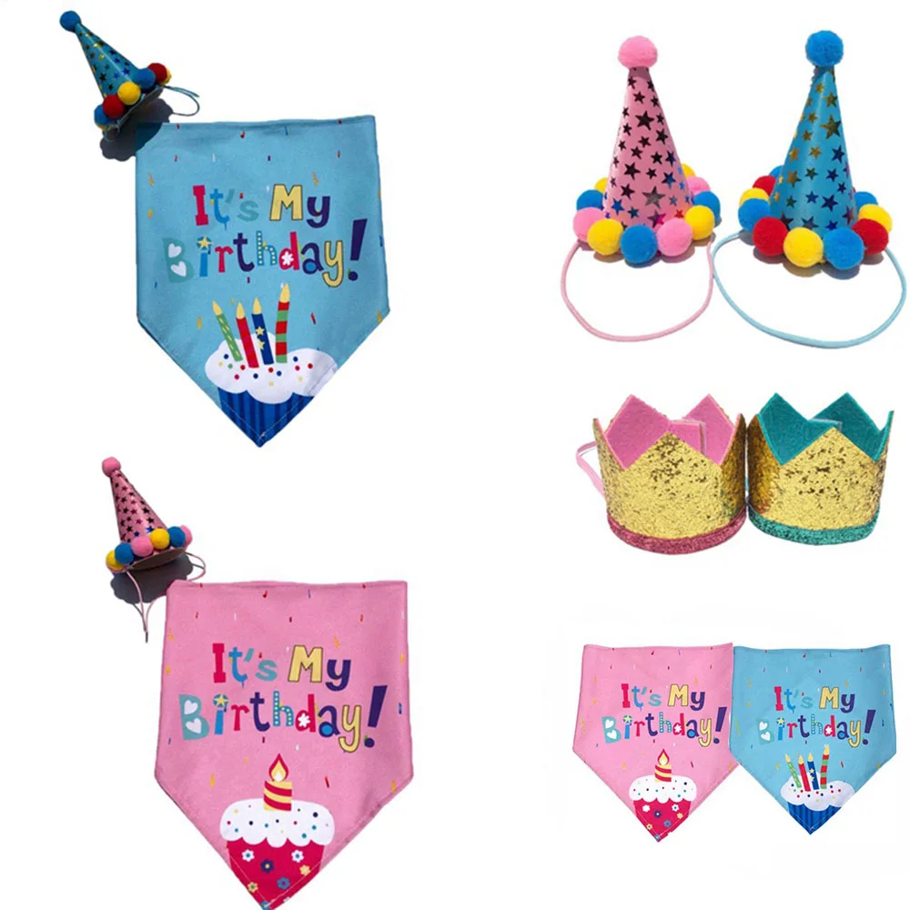 

Cute Cat Dog Birthday Costume Pets Accessories Sequin Design Bandana Pet Birthday Caps/Bibs Headwear Cap Hat