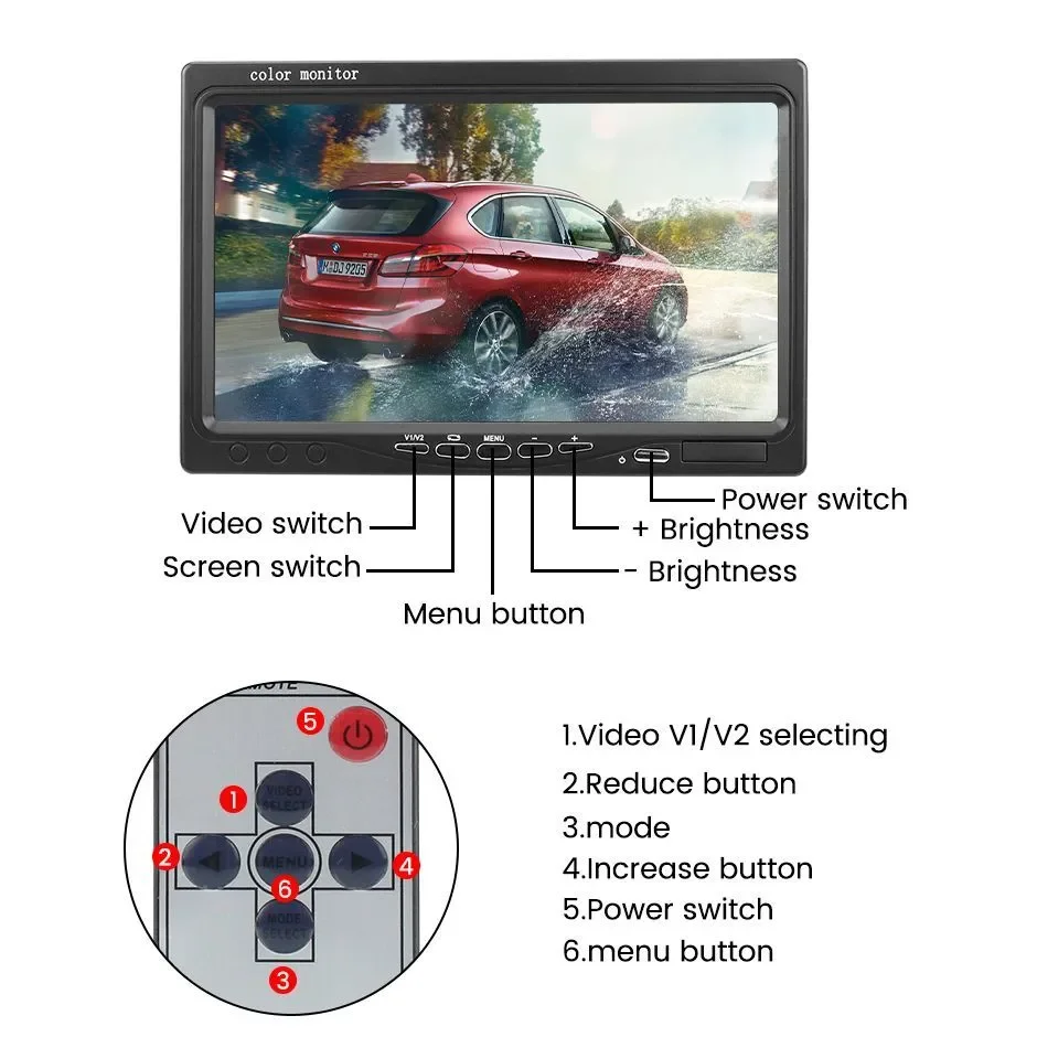 12V-24V Drahtlose 7 "Auto Monitor Backup Rückansicht Verpackung Wasserdichte Kamera Für Lkw Bus RV anhänger Bagger 2,4G WiFi – Detail 9