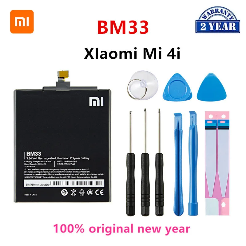 

Xiao mi 100% Orginal BM33 3120mAh Battery For Xiaomi 4i Mi 4i Mi4i M4i BM33 High Quality Phone Replacement Batteries +Tools