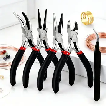 Set Completo di Strumenti per Creazione Gioielli: 4 Pinze (Pinza a Becco Curvo, Pinza a Becco Tondo, Pinza a Becco Lungo, Tronchesino) + Pinzette per Creazione Gioielli, Filo