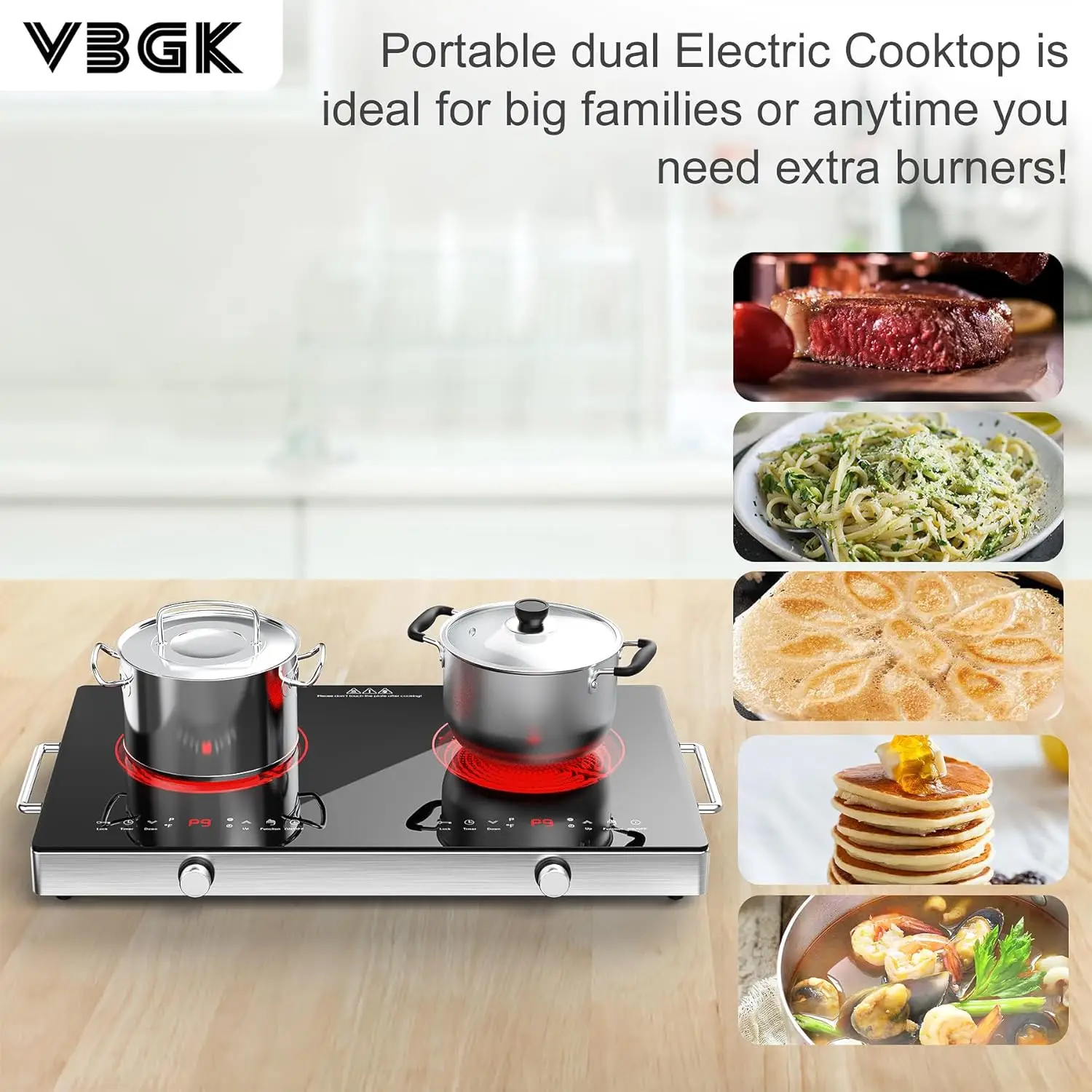 Electric Stove Top with Knob Control,9 Power Levels, Kids Lock & Timer,LED touch control,Overheat Pr