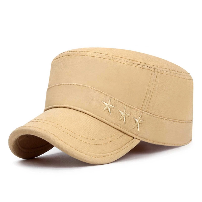 Vintage Washed Cotton Military Caps Army Hats Embroidery Stars Flat Top Caps Summer Sunscreen Sun Hat Women Men's Cadet Hat