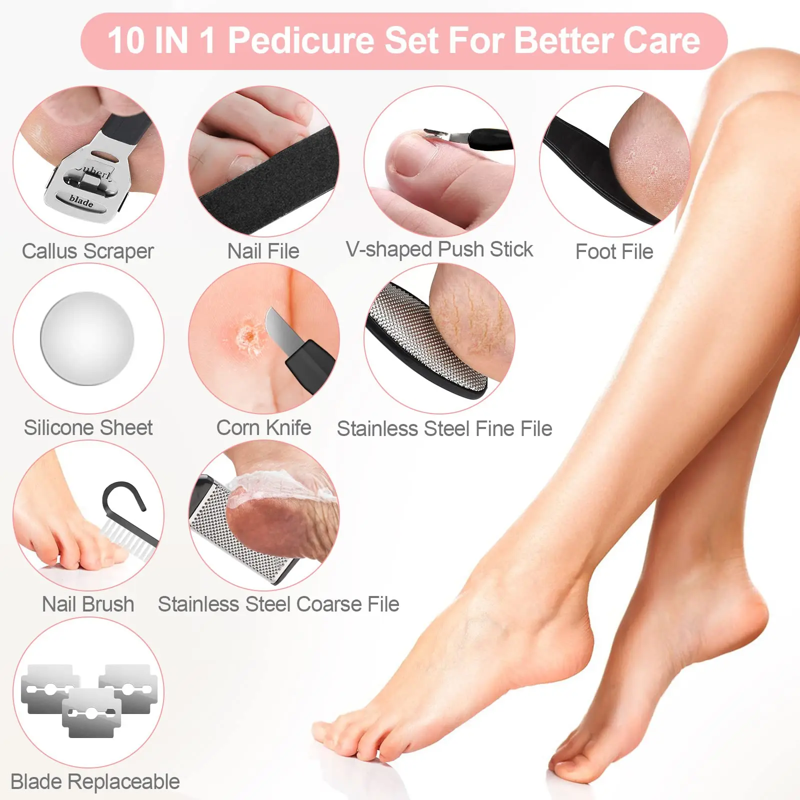 Pedicure Foot Shaver Callus Remover - Chainplus Professional Heel Callous  Corn Removal Metal Scraper with 10 Blades - Hand Dry Dead Skin File 