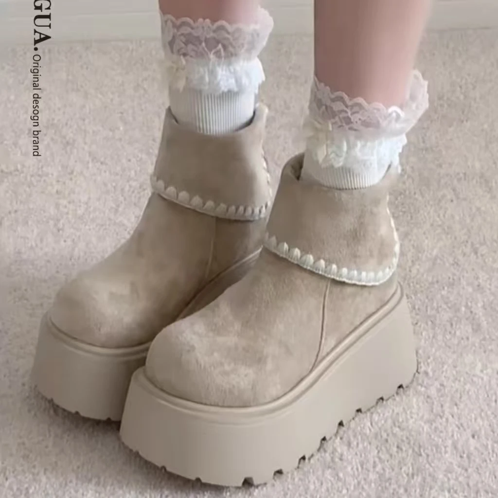 Women's Boots Thi Bot Platform Retro Faion Casual oes Spring 2025 New Sle Large Head ort Boots