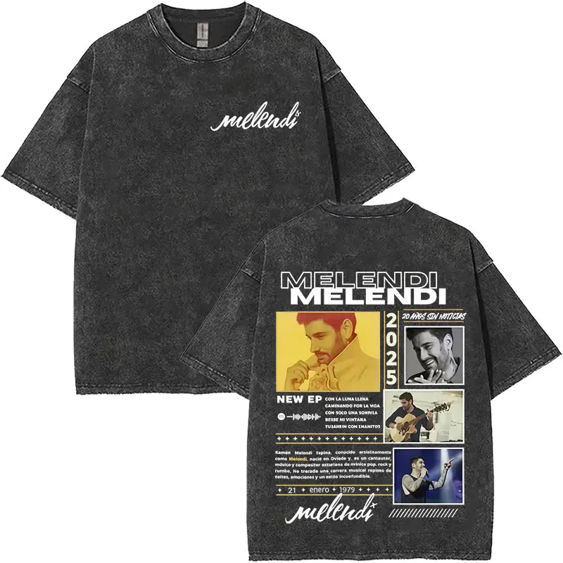 Melendi 2025 Pop Music Graphics T Shirt Mens Vintage Washed Casual