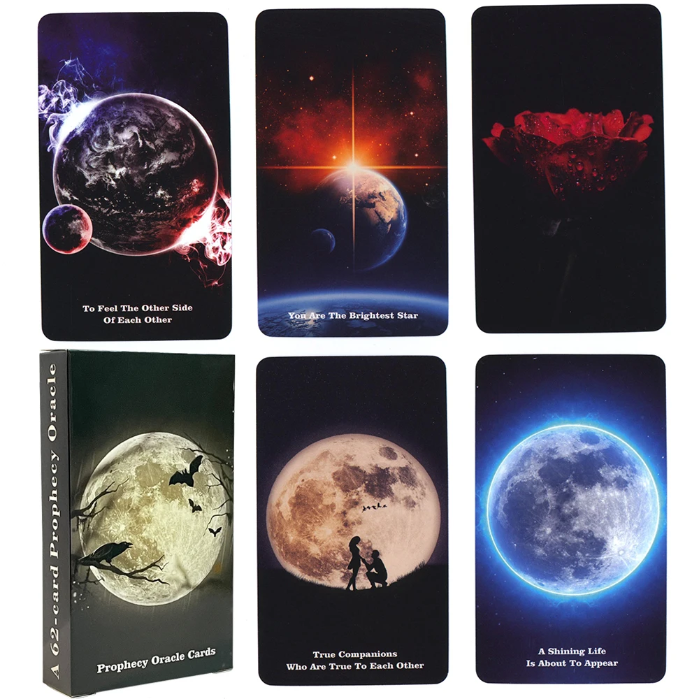 Moon Prophecy Guide Oracle Affirmation 62-Cards English Tarot Decks Divination Prophet Deck 10 pcs full moon postcard greeting cards baby shower finished product paper gifts infant