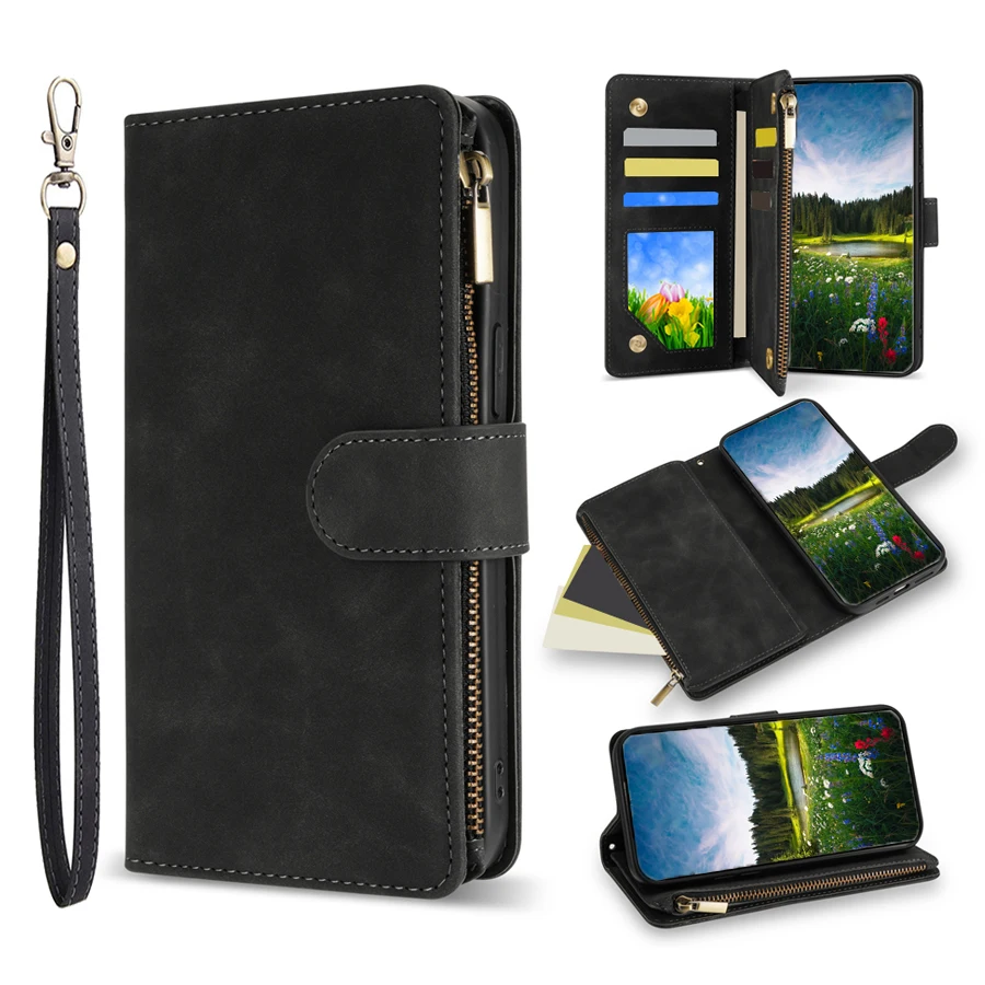 Leather Wallet Case with Multi-Card Slots and Magnetic Closure