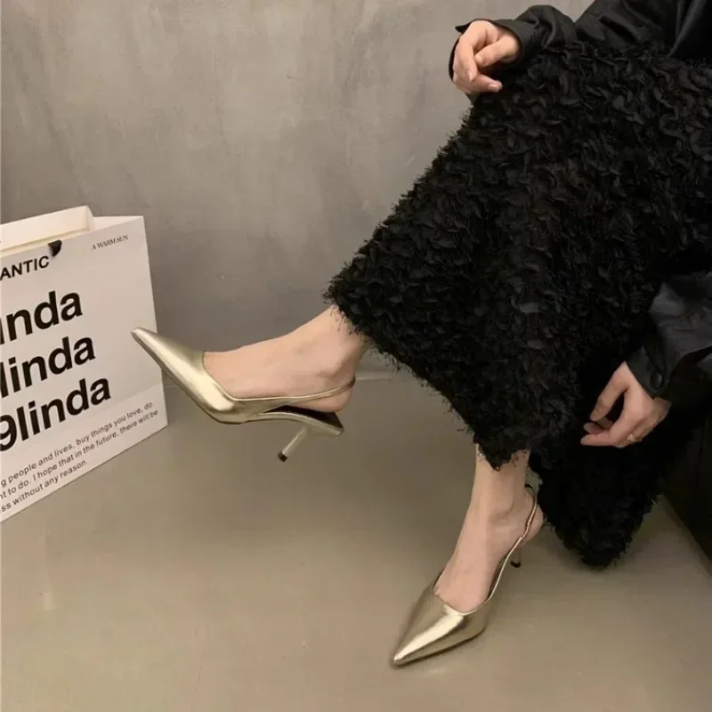 2025 Summer Silver Heels Pointed Toe Women Pumps Fashion Slip on Slingbacks Shoes Ladies Sexy Heel Party Dress Sandalias 5