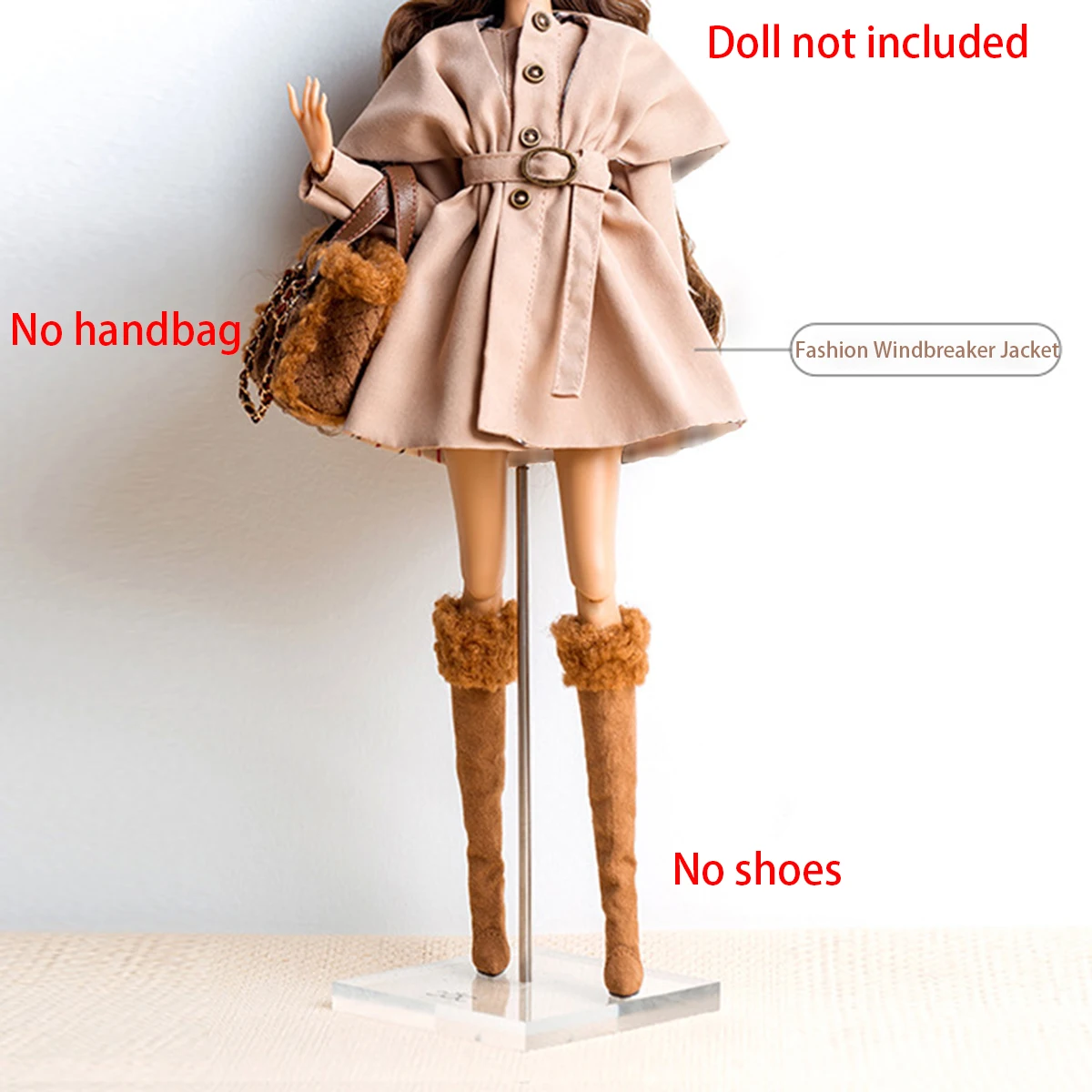 1／6ドールドールの秋冬レトロジャケットコートセットに含まれる、ベルト付きウエストとボタン留めのフロントが特徴のベージュのファッションウィンドブレーカージャケット。