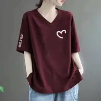 Loose Fit V-Ne ort Sve T-irt Women's Casual Printed round Ne Summer Top Slimming Effect Comfortable Casual Wear