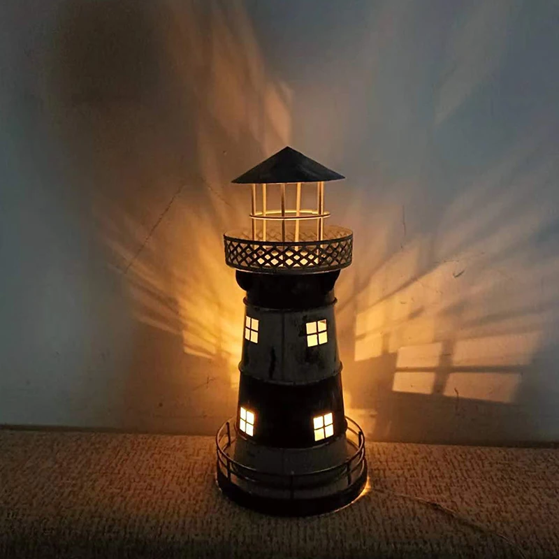 

Retro Lighthouse Candle Holder Model Decorative Handcraft Wrought Iron Candlestick Metal Beacon Home Nostalgic Decoration