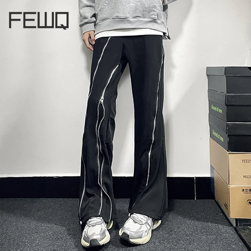 

FEWQ Men's Pants American High Street Darkwear Niche Zippered Casual 2023 Design Straight Leg Male Trousers Autumn 24X1902